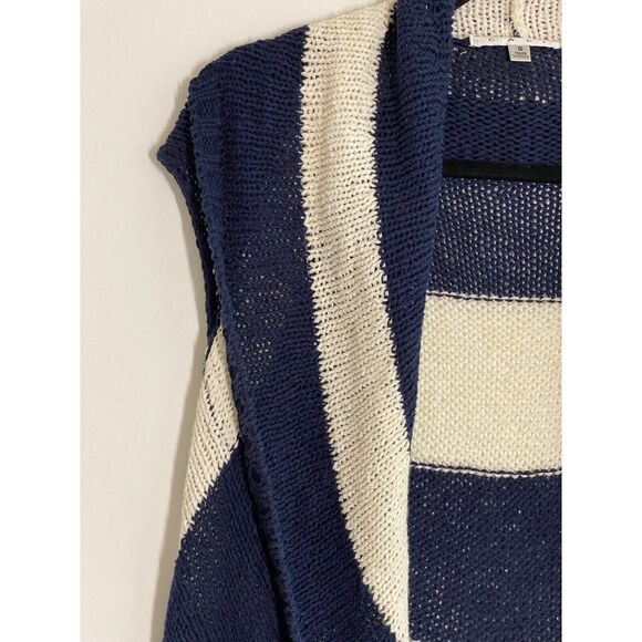 Cabi Size Small Skipper Cardigan Sweater Stripe Vest Shrug Open Front Blue White - Picture 5 of 10